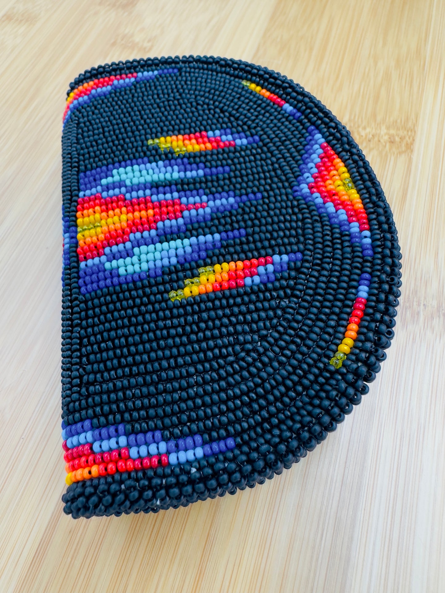Native Inspired Ethnic Style Seed Bead Beaded Coin Purse (Black Blue)