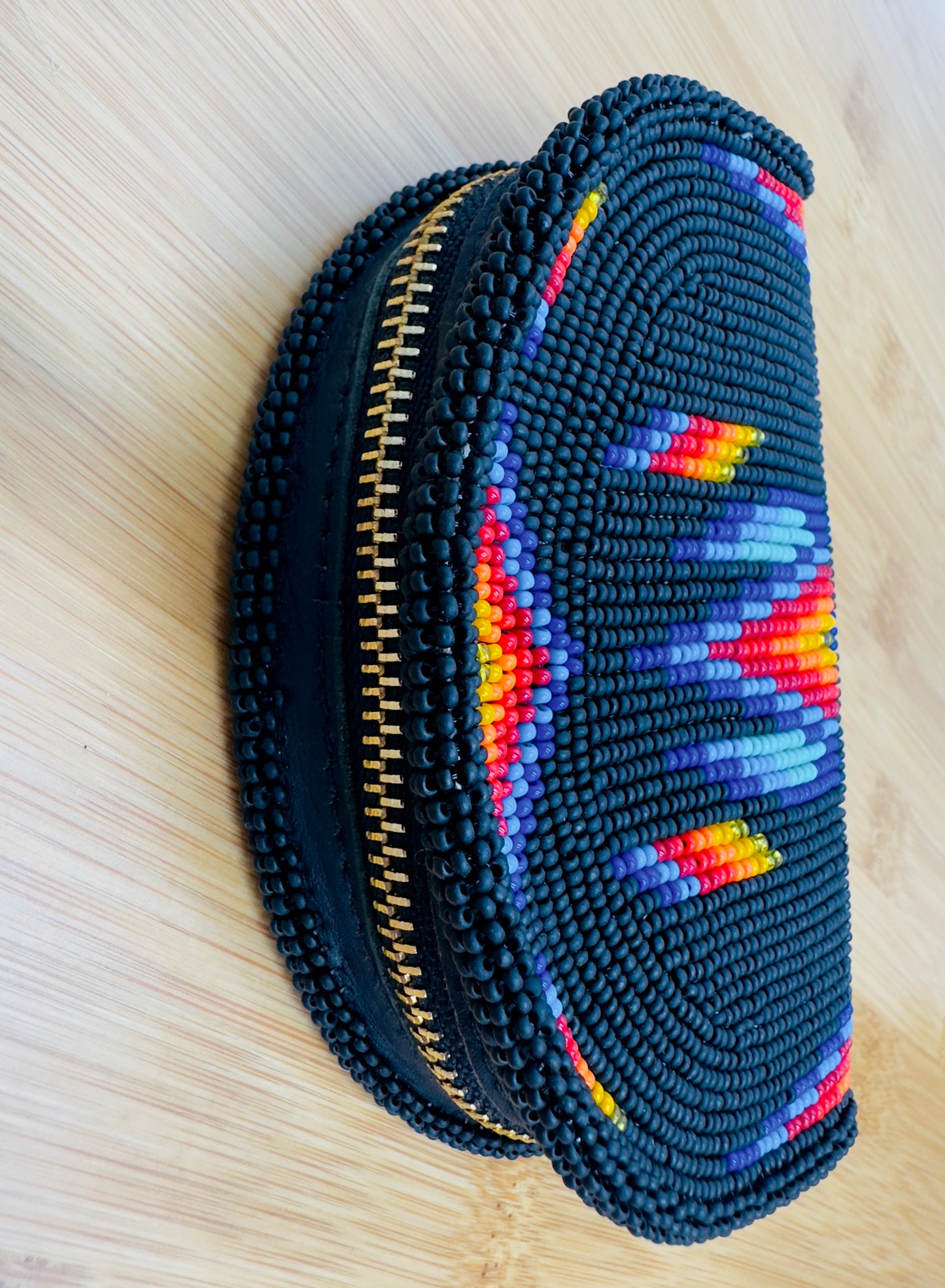 Native Inspired Ethnic Style Seed Bead Beaded Coin Purse (Black Blue)
