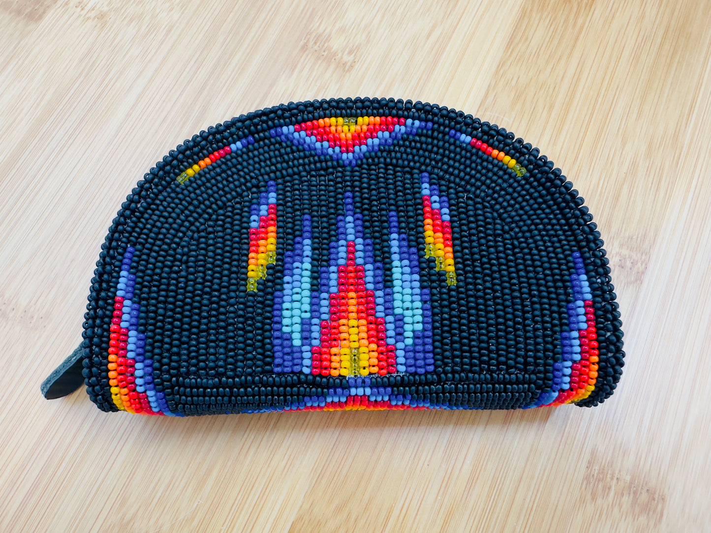 Native Inspired Ethnic Style Seed Bead Beaded Coin Purse (Black Blue)