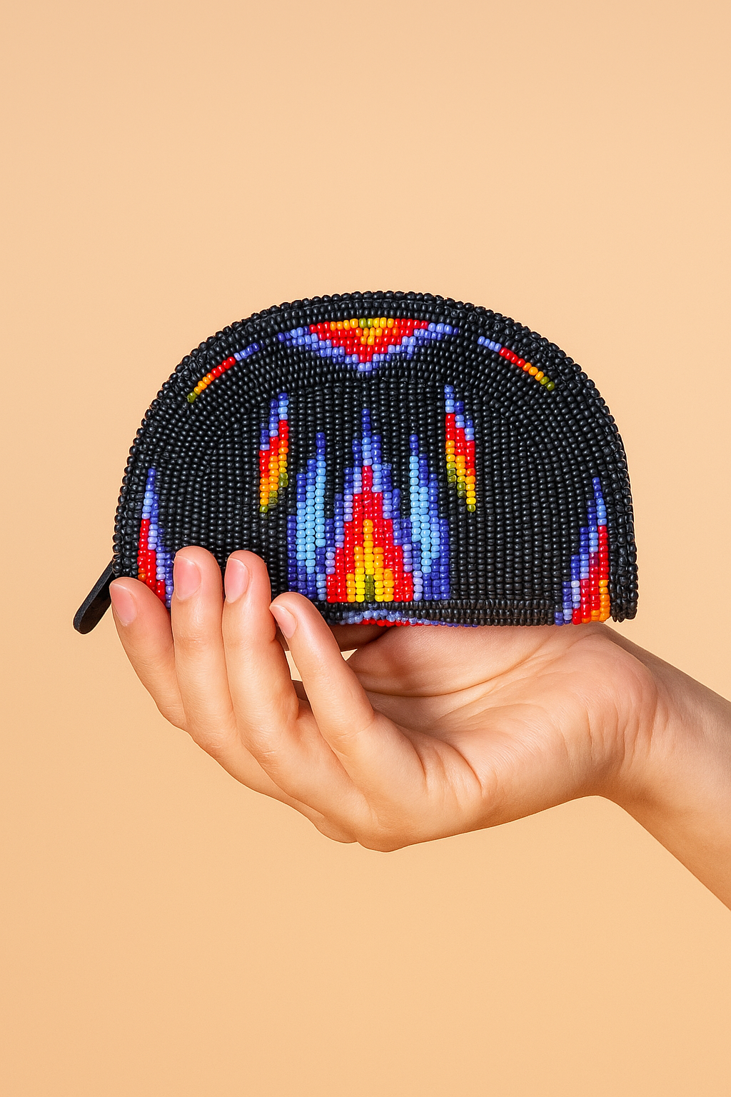 Native Inspired Ethnic Style Seed Bead Beaded Coin Purse (Black Blue)
