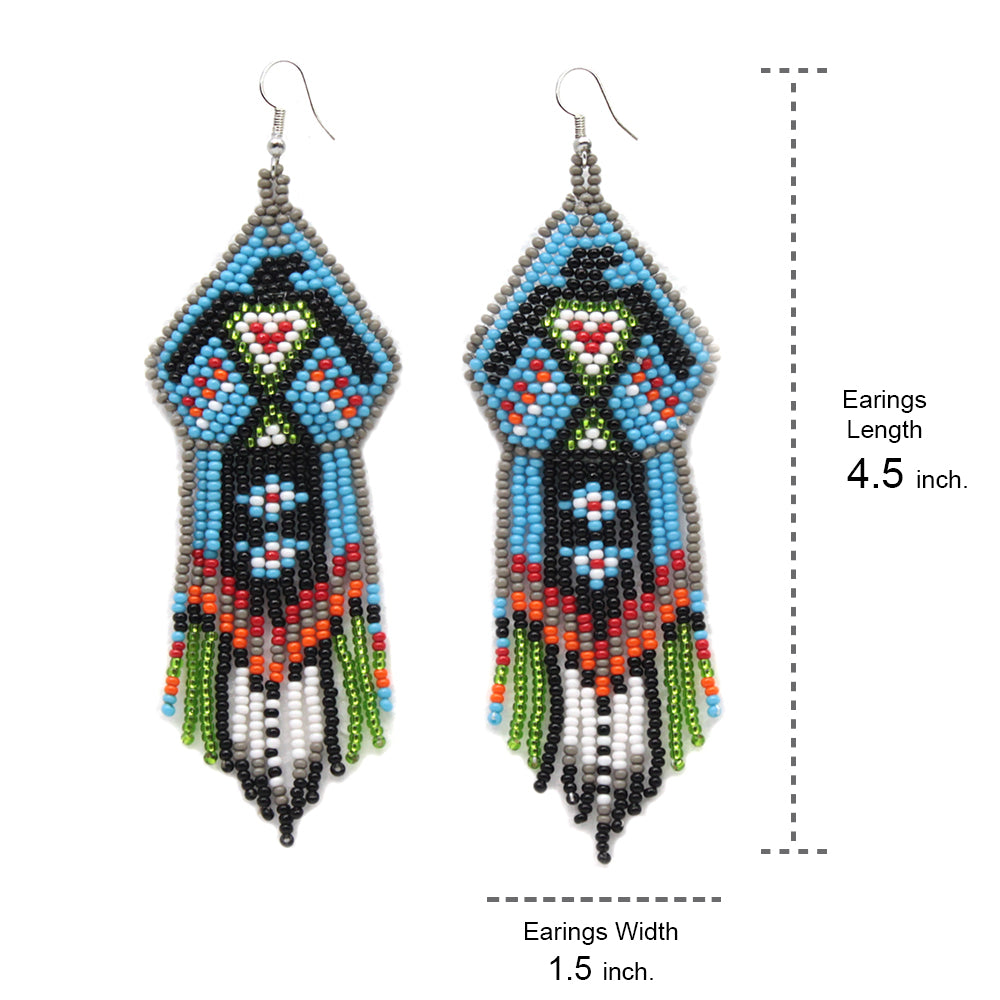 Handmade Blue Black Beaded Thunderbird Earrings