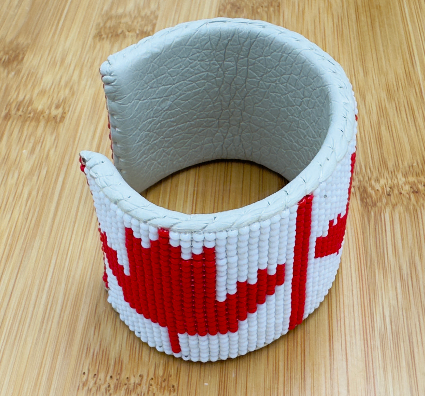 Handmade Beaded Cuff Bracelet – Canadian Maple Leaf Design