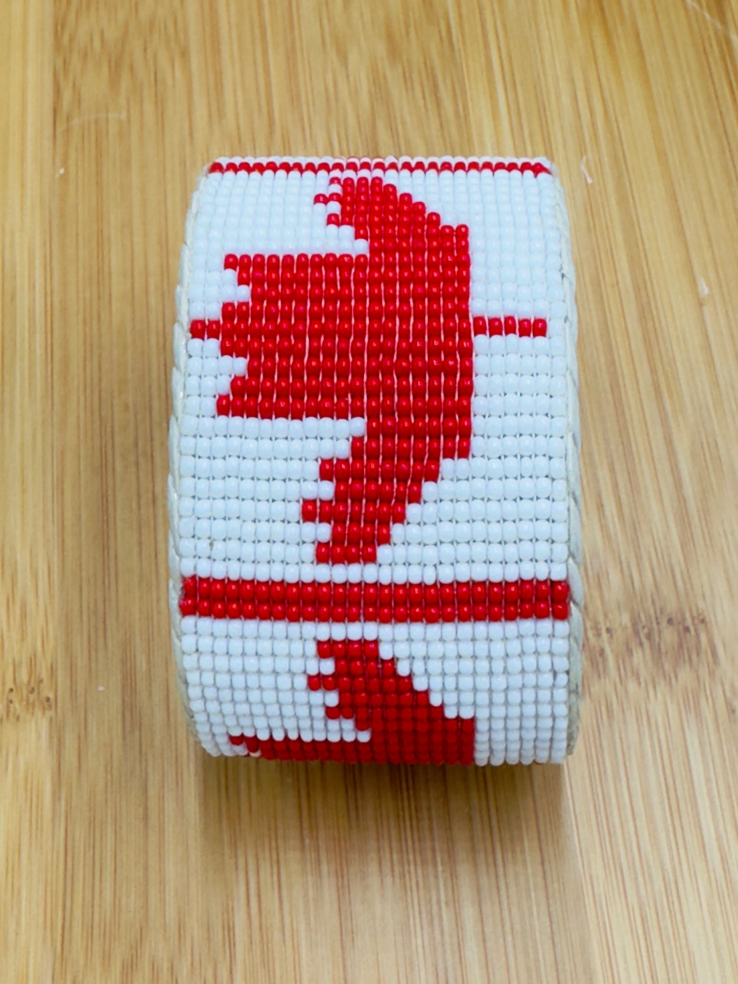 Handmade Beaded Cuff Bracelet – Canadian Maple Leaf Design