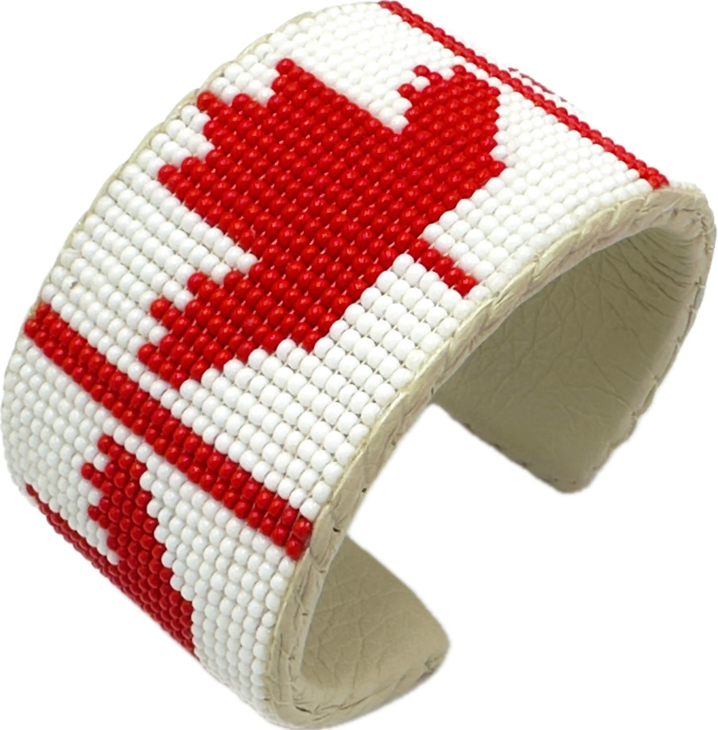 Handmade Beaded Cuff Bracelet – Canadian Maple Leaf Design