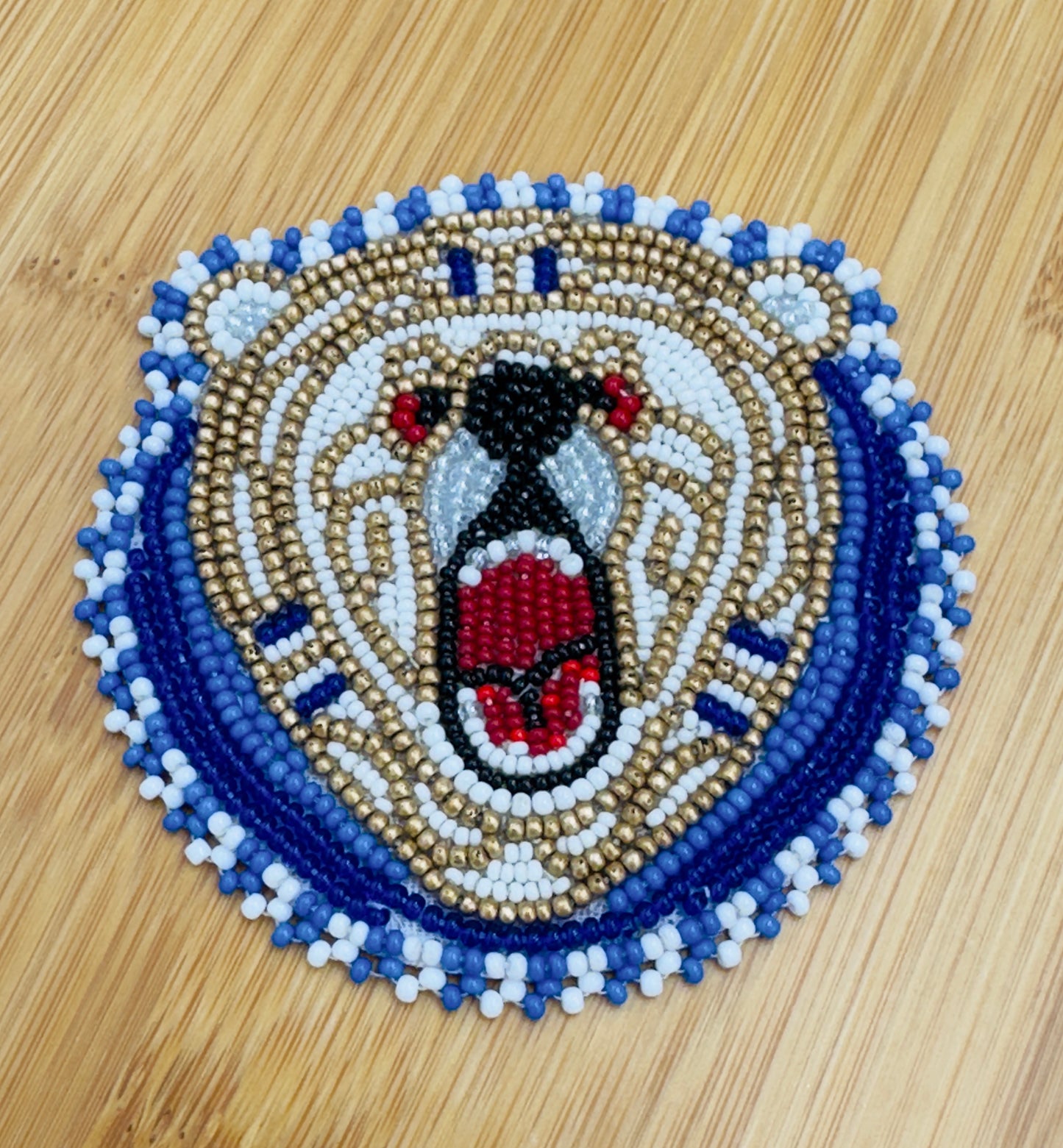 Handmade Roaring Bear Beaded Appliqué – 3” Patch for DIY Crafts, Hats, Jackets & Regalia