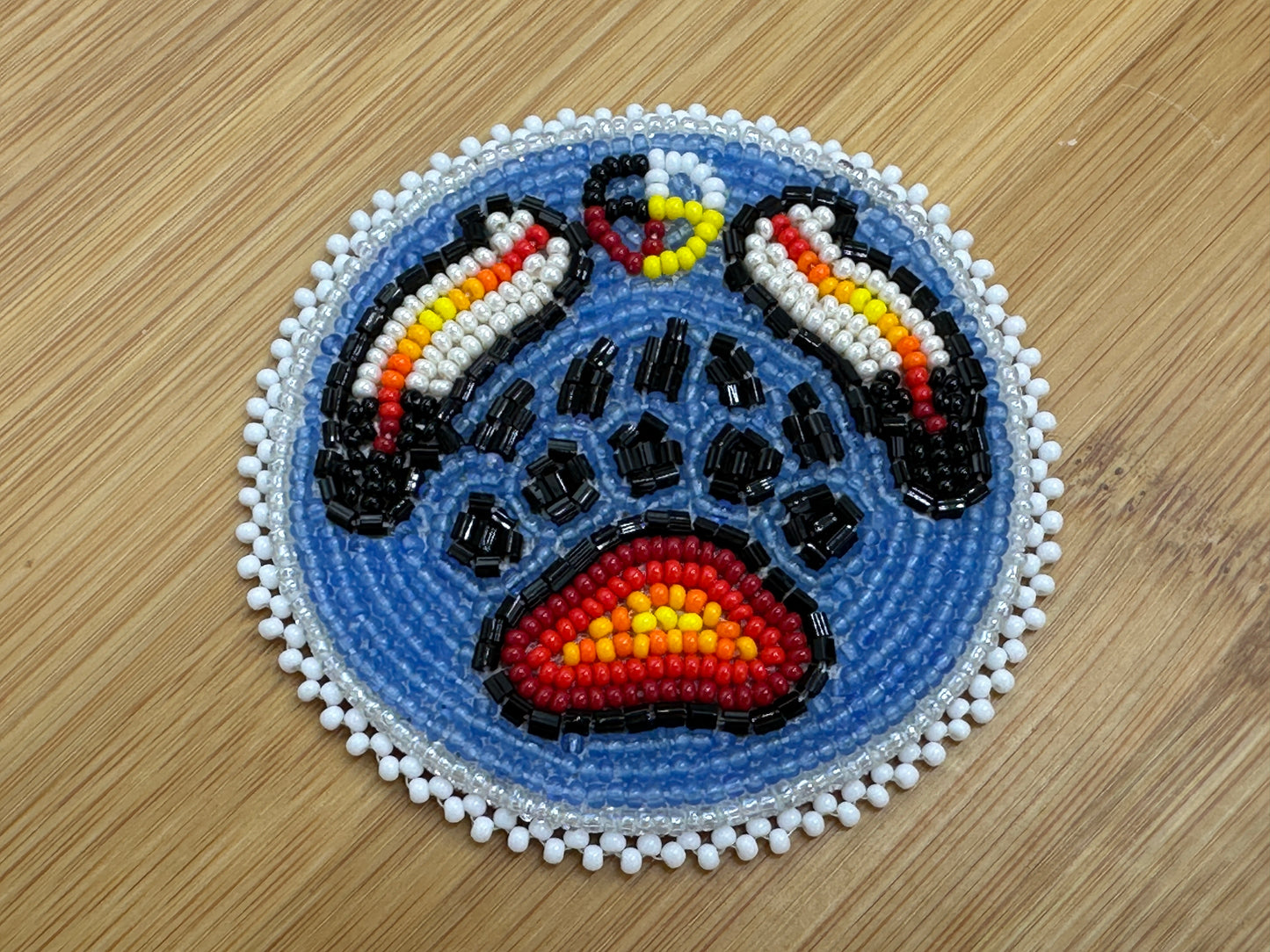 Beaded Bear Paw Applique – 3” Diameter, Handmade with Czech Beads