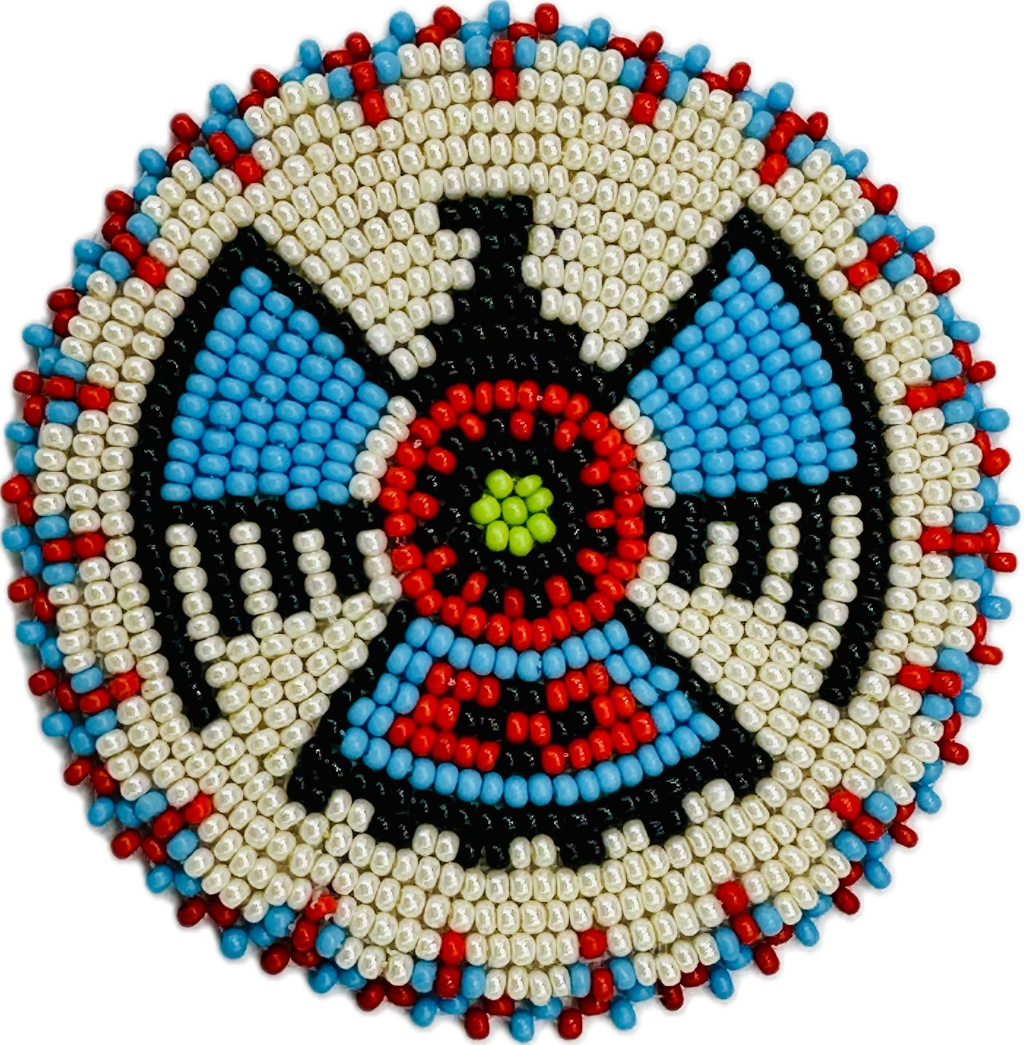 Handmade Cream Red Thunderbird Beaded Rosette 2.5 inches