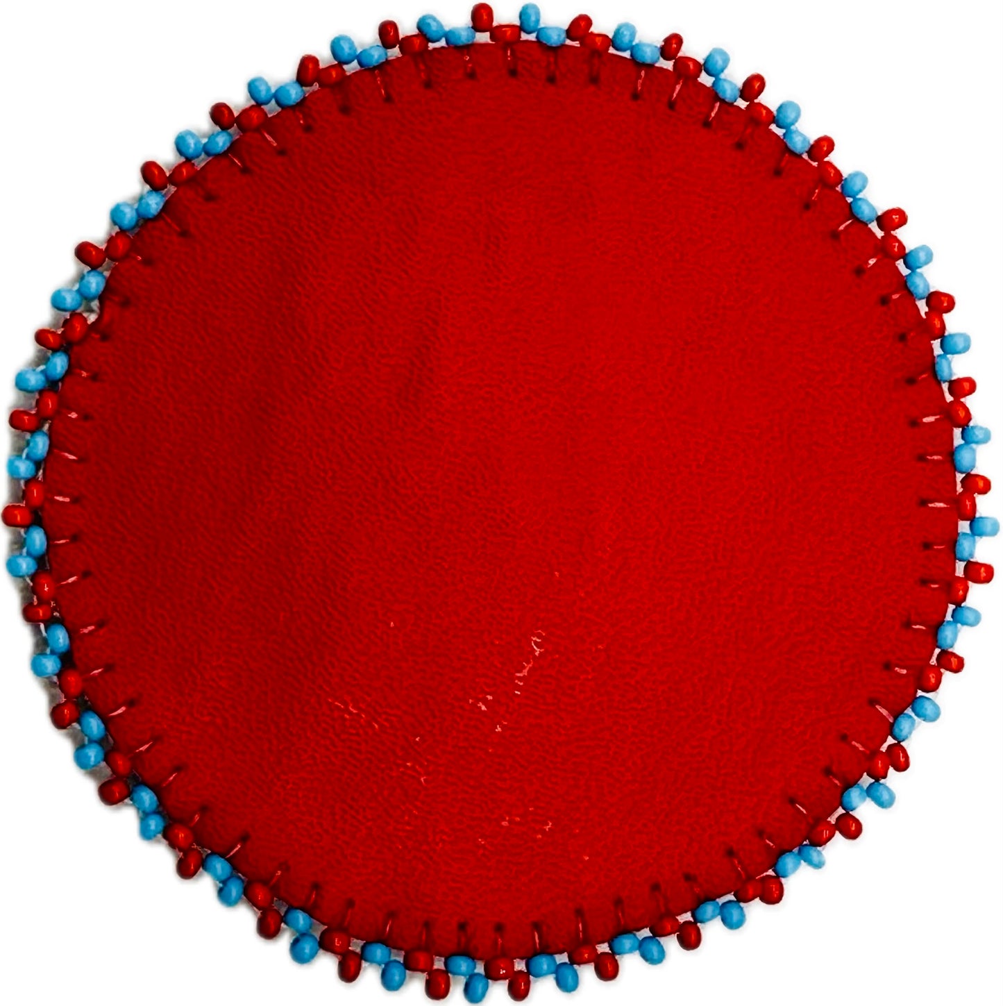 Handmade Cream Red Thunderbird Beaded Rosette 2.5 inches