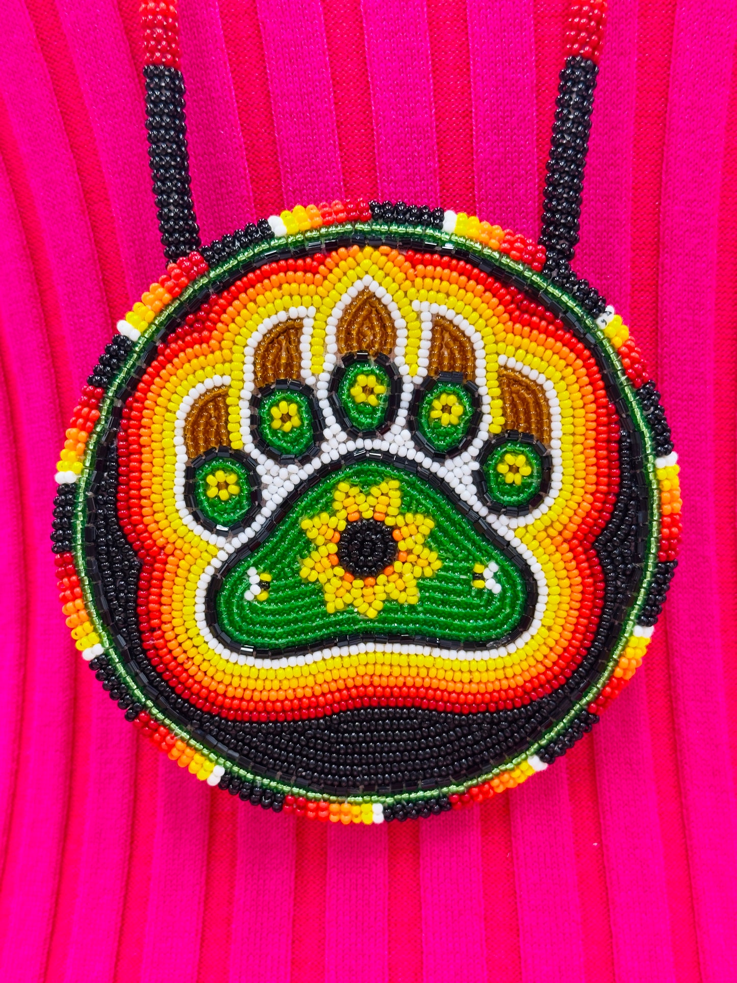Rasta Bear Paw Beaded 5” Pendant Necklace & Earrings Set – Handmade