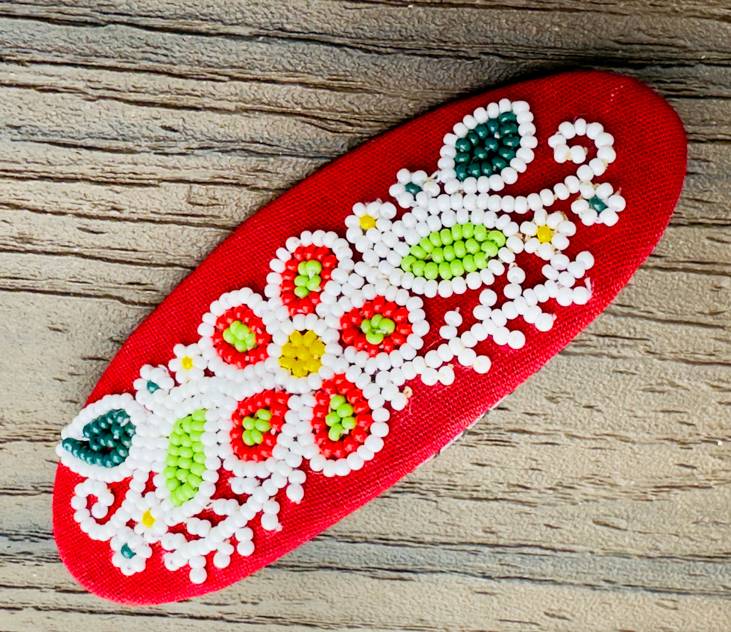 Handmade beaded Red French 4” Hair Barrette
