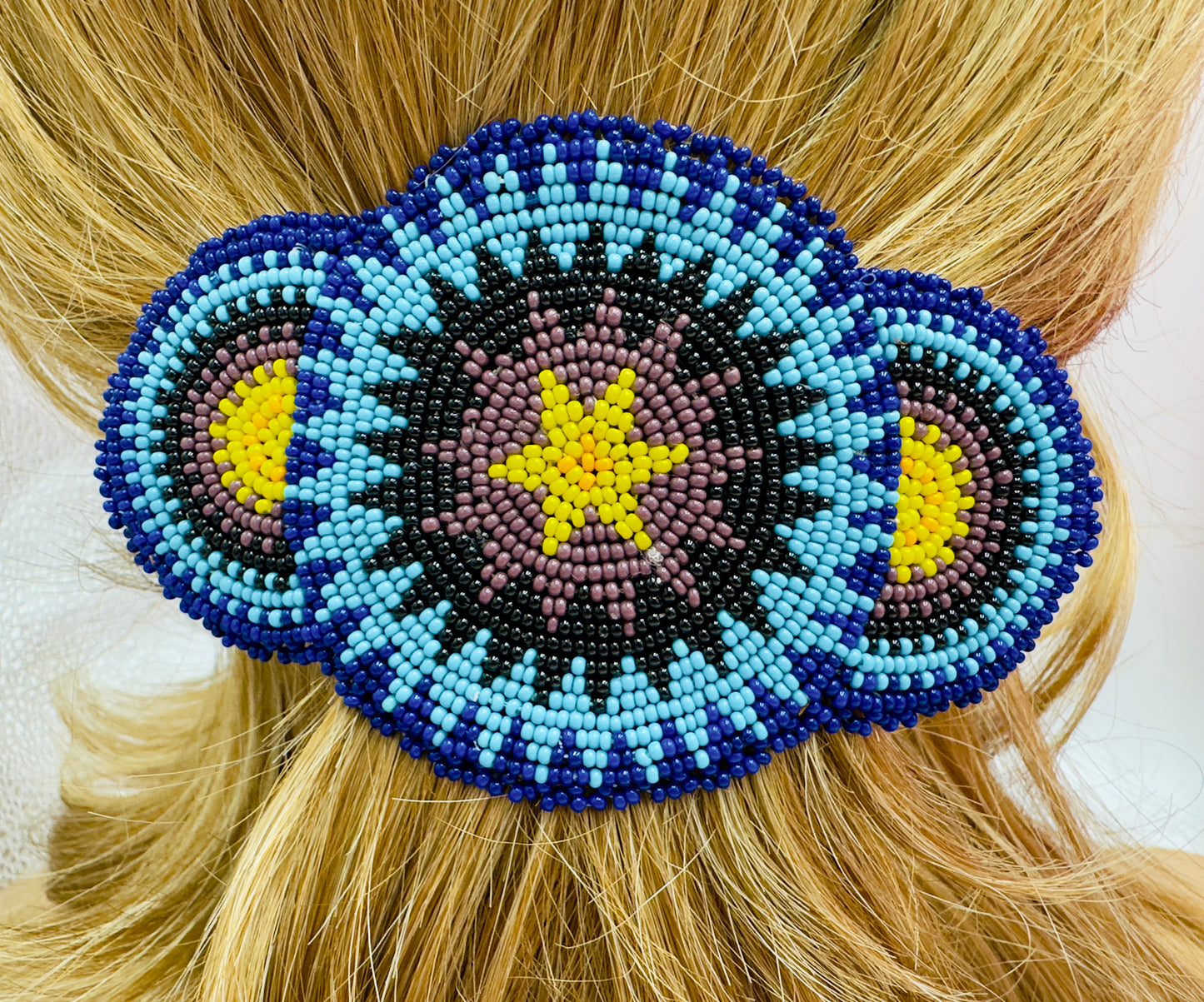 Handmade Beaded Blue Barrette 5” – Starburst Design