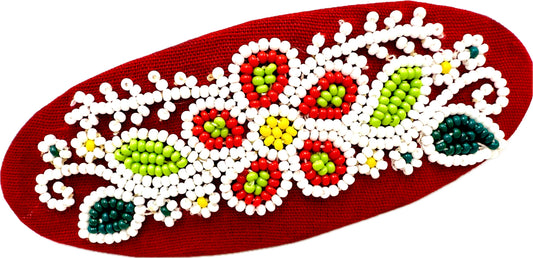 Handmade beaded Red French 4” Hair Barrette