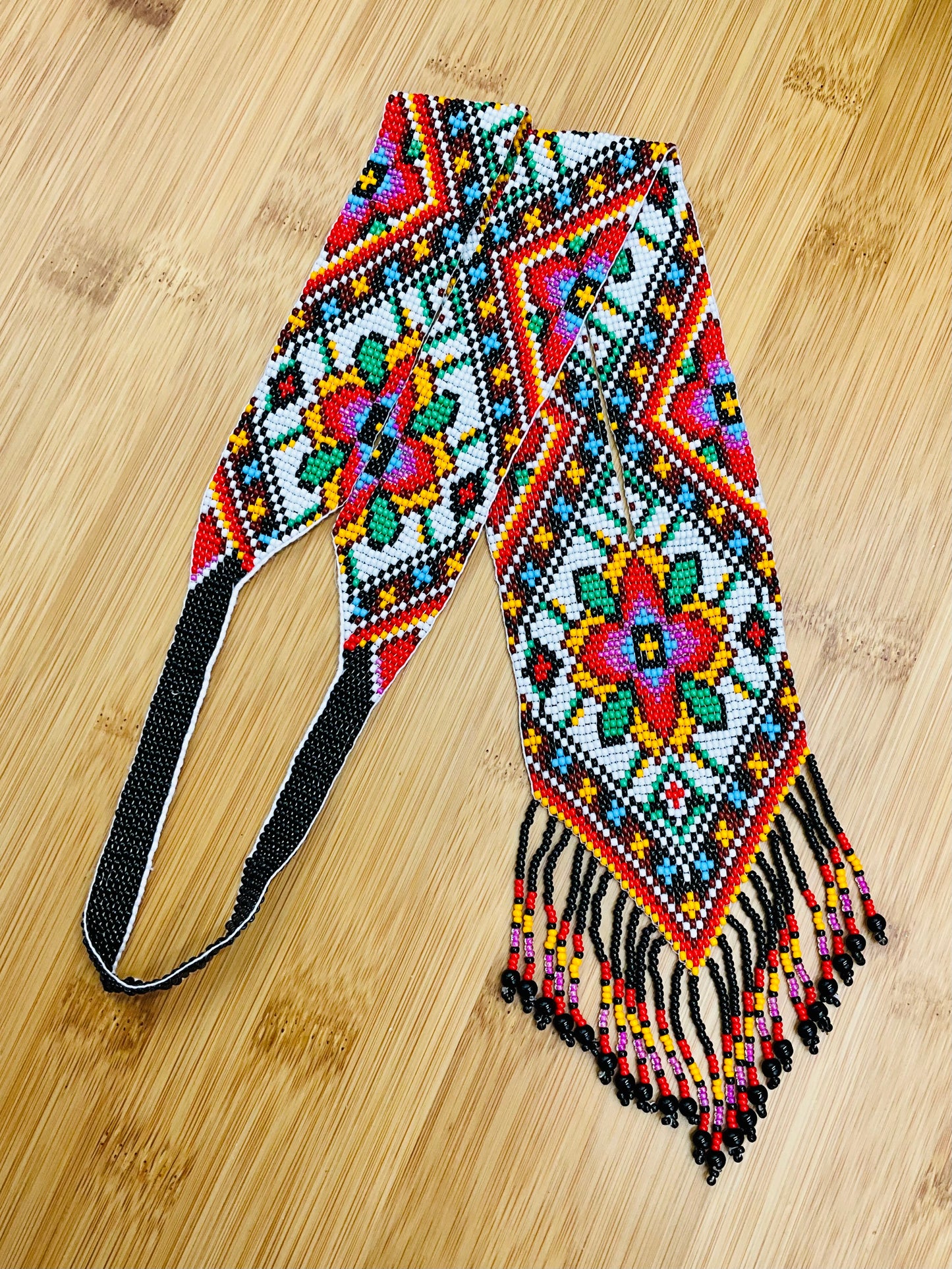 Native Tribal Style Long Statement Beaded Necklace for Women Y Shape - Red Orange Southwest