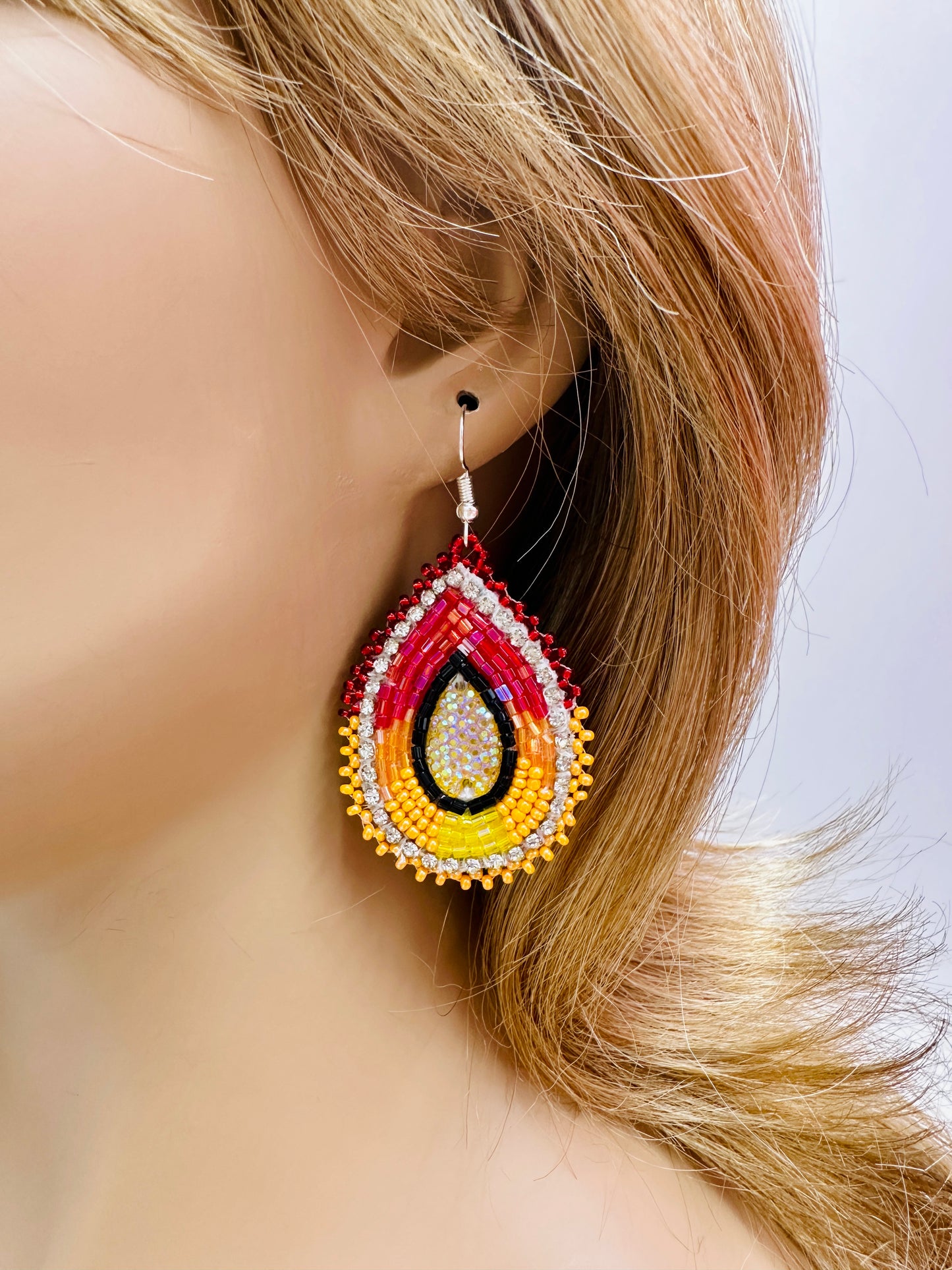Sunset Glow Handmade Beaded Teardrop Earrings