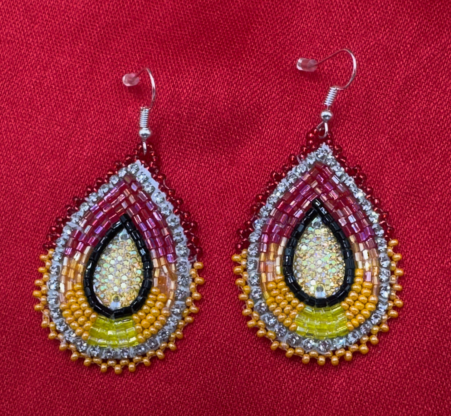Sunset Glow Handmade Beaded Teardrop Earrings