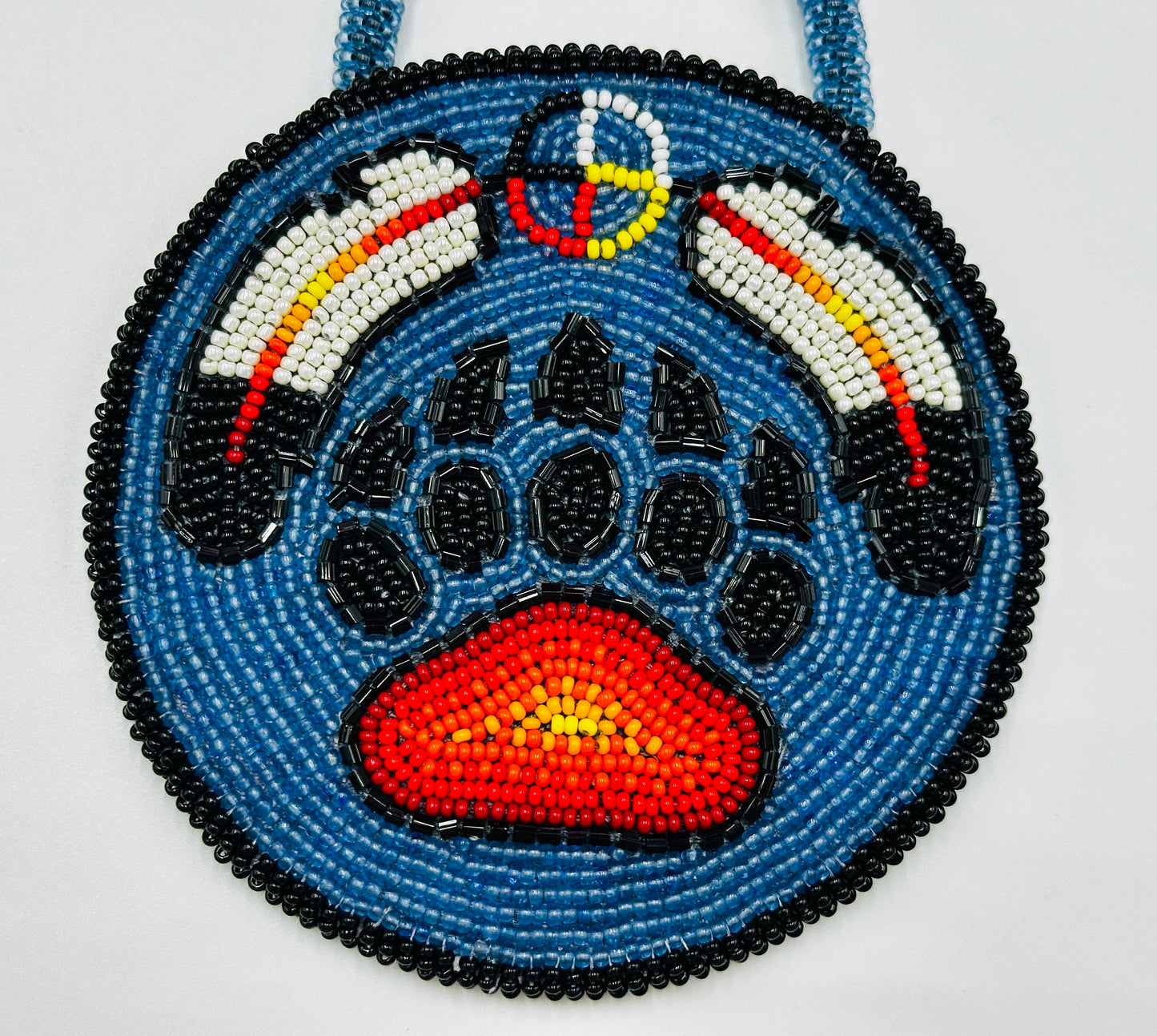 Handmade Beaded Bear Paw Blue Medallion Necklace Set