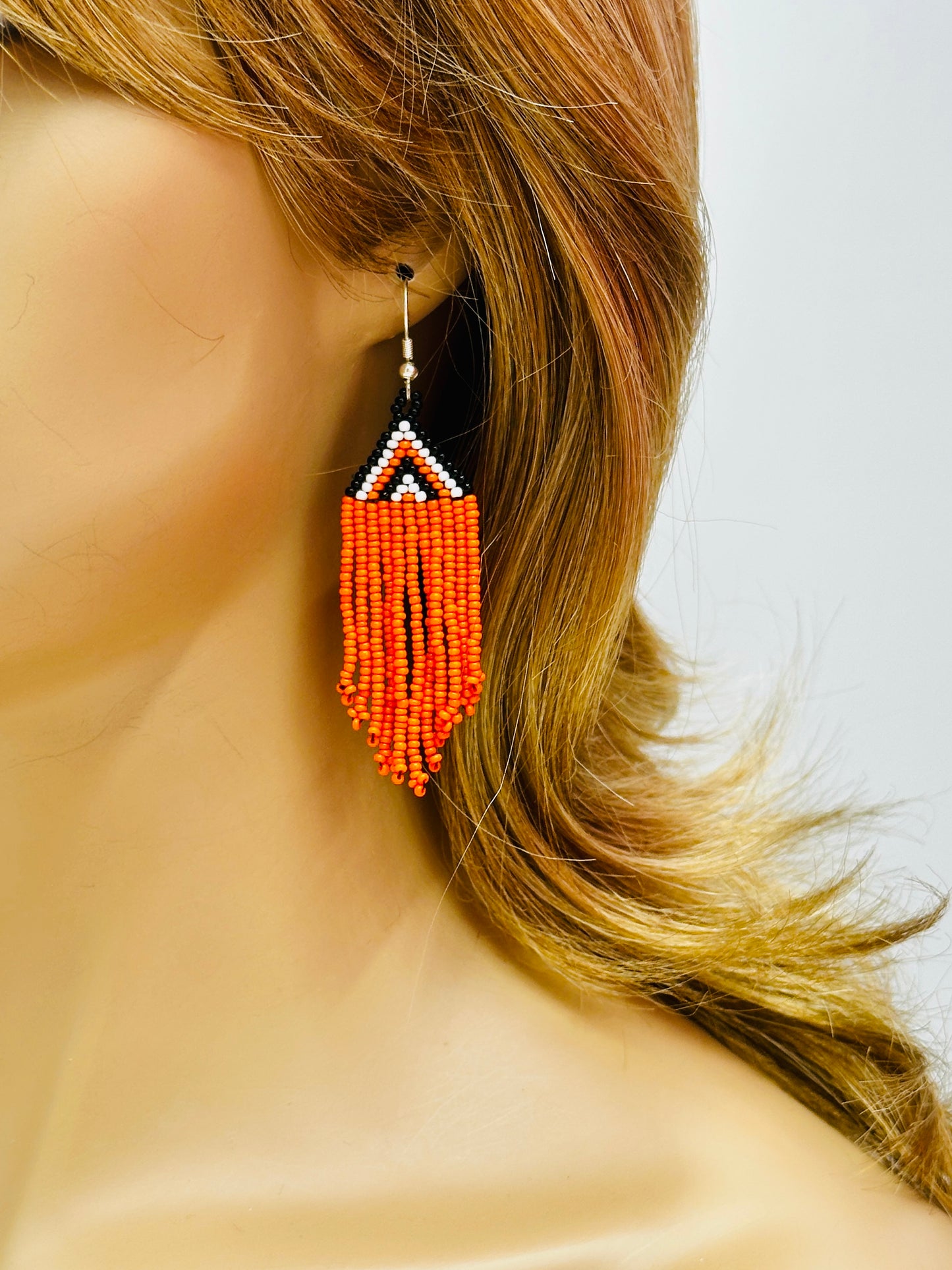 Handmade Beaded Statement Necklace & Earrings Set – Orange, Black, White