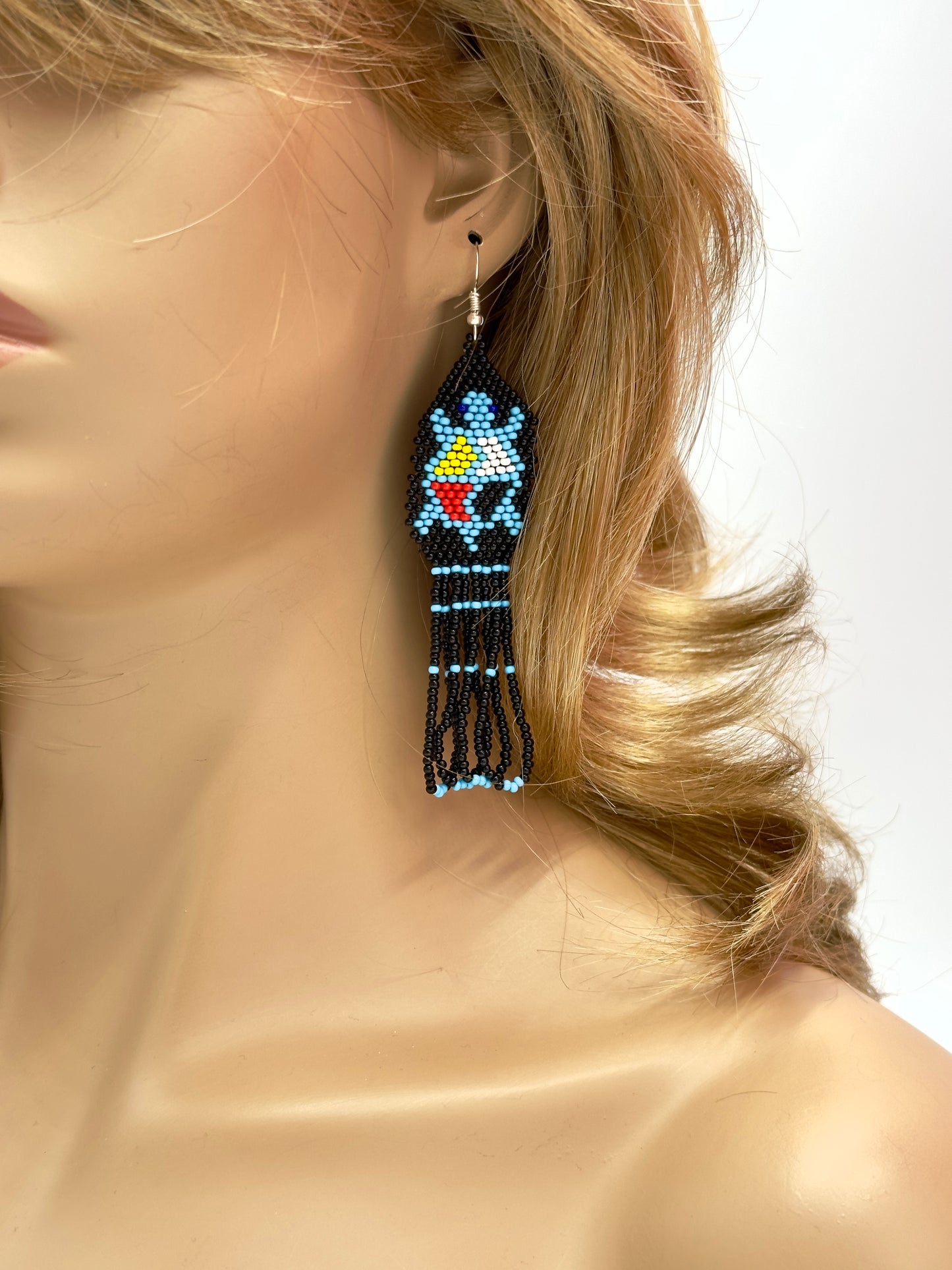 Handmade beaded Black Turtle 4 direction color earrings