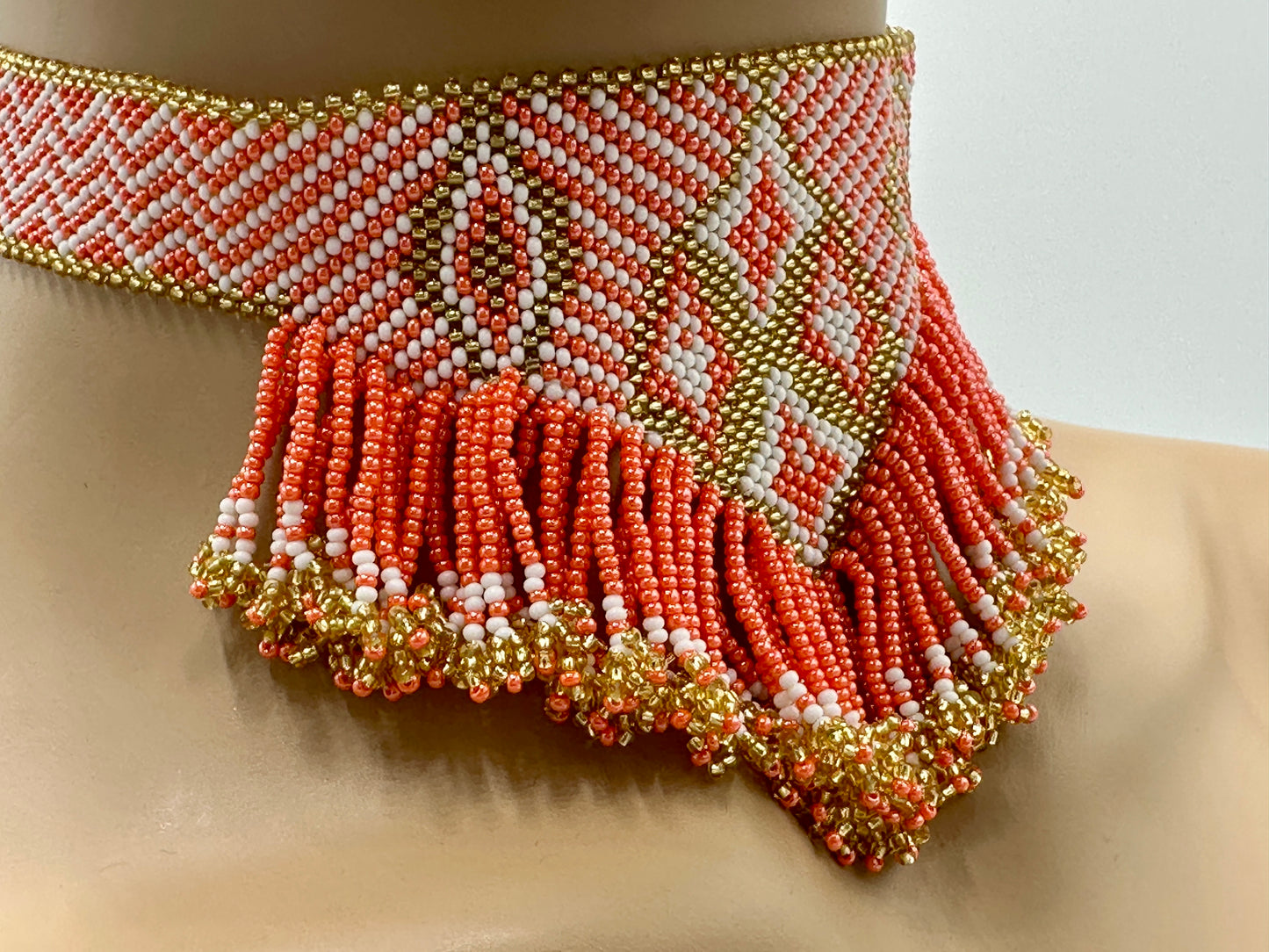 Set of 2 Handmade Czech Seed Bead Fringe Statement Necklaces – Boho Artisan Choker Set