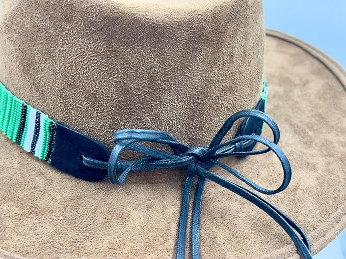 Handmade Beaded Native Style Green White Cowboy Hatband