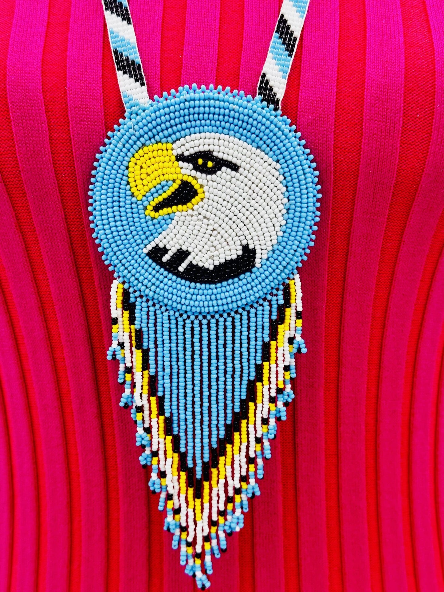 Handmade Beaded Necklace Earrings Set with 2-3 Inch Rosette Pendant - Bald Eagle
