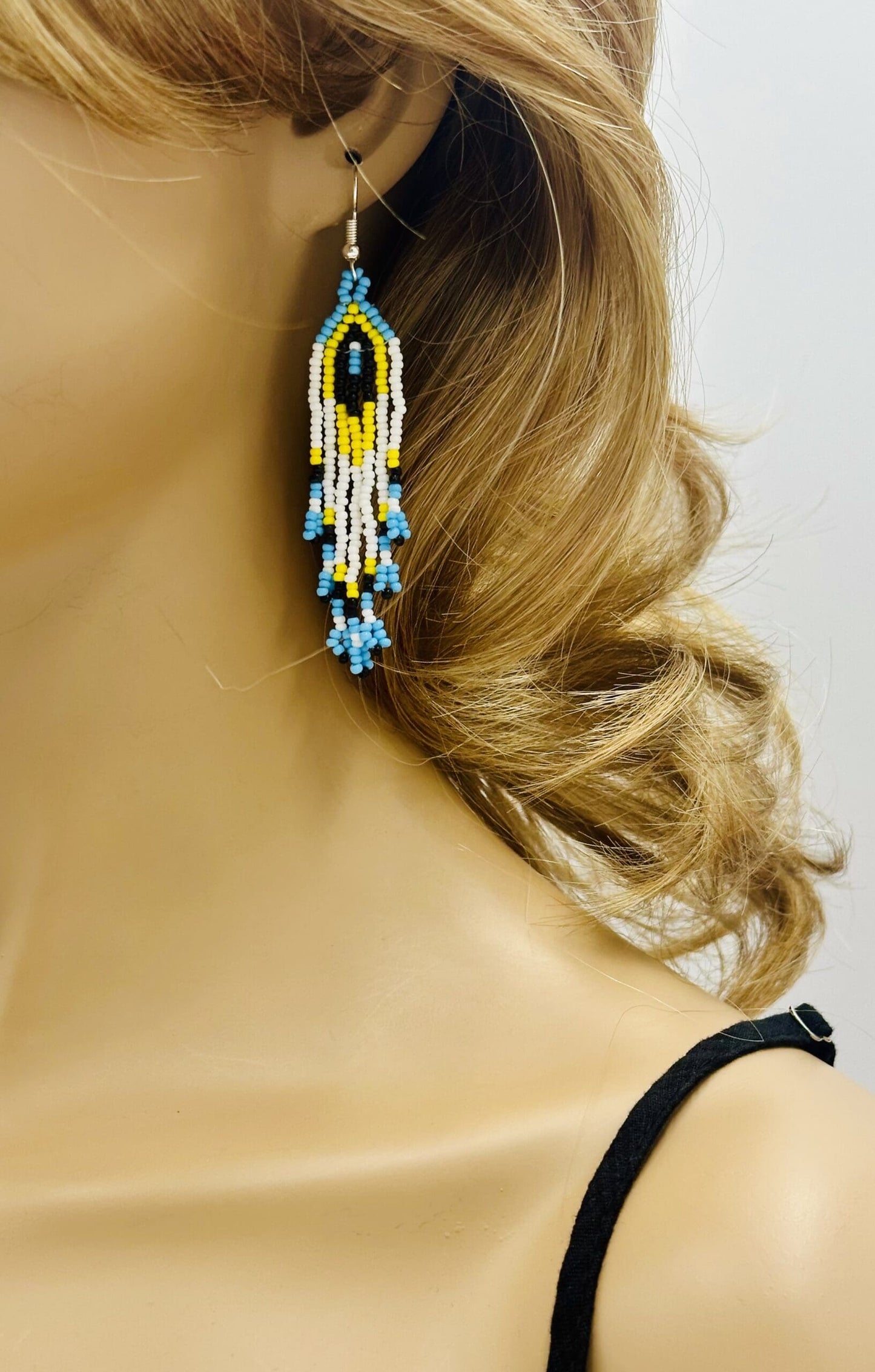 Handmade Beaded Necklace Earrings Set with 2-3 Inch Rosette Pendant - Bald Eagle