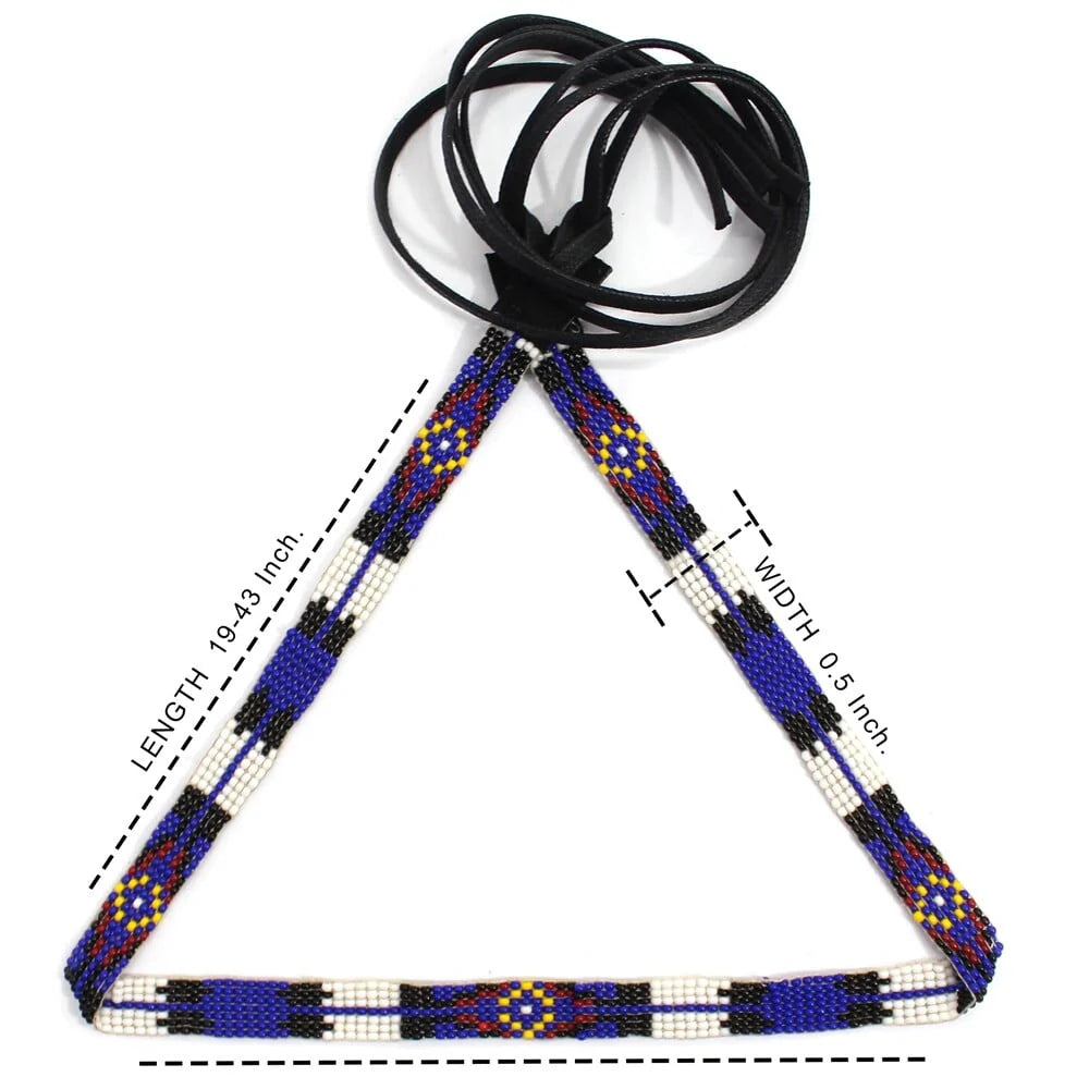 Blue White Multicolor Beaded Cowboy Hatband Medicine man's Beadwork