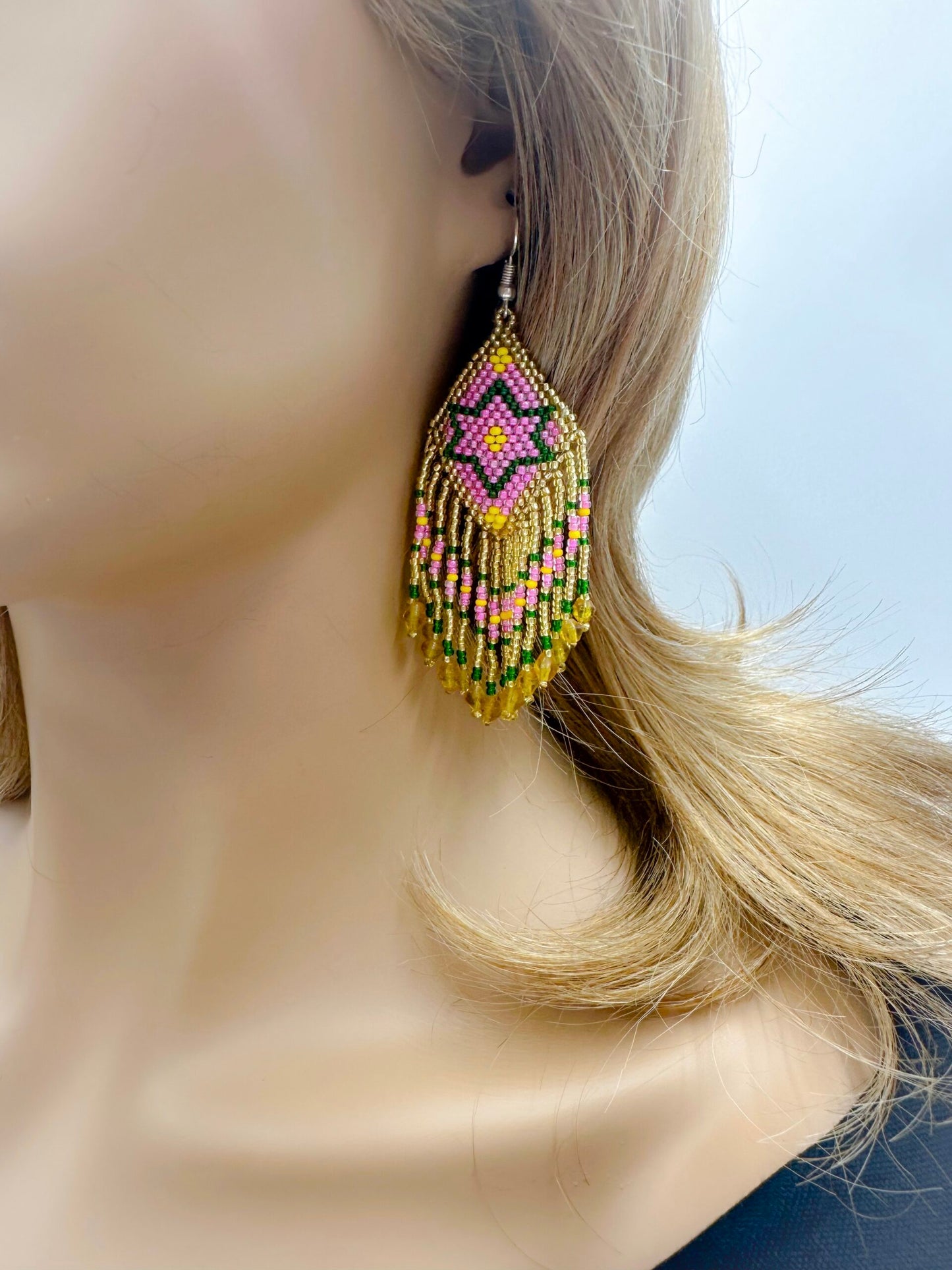 Handmade Beaded Gold Seed Bead Earrings