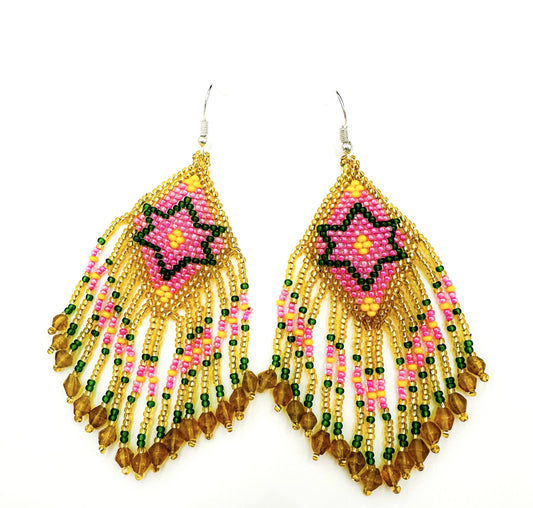 Handmade Beaded Gold Seed Bead Earrings