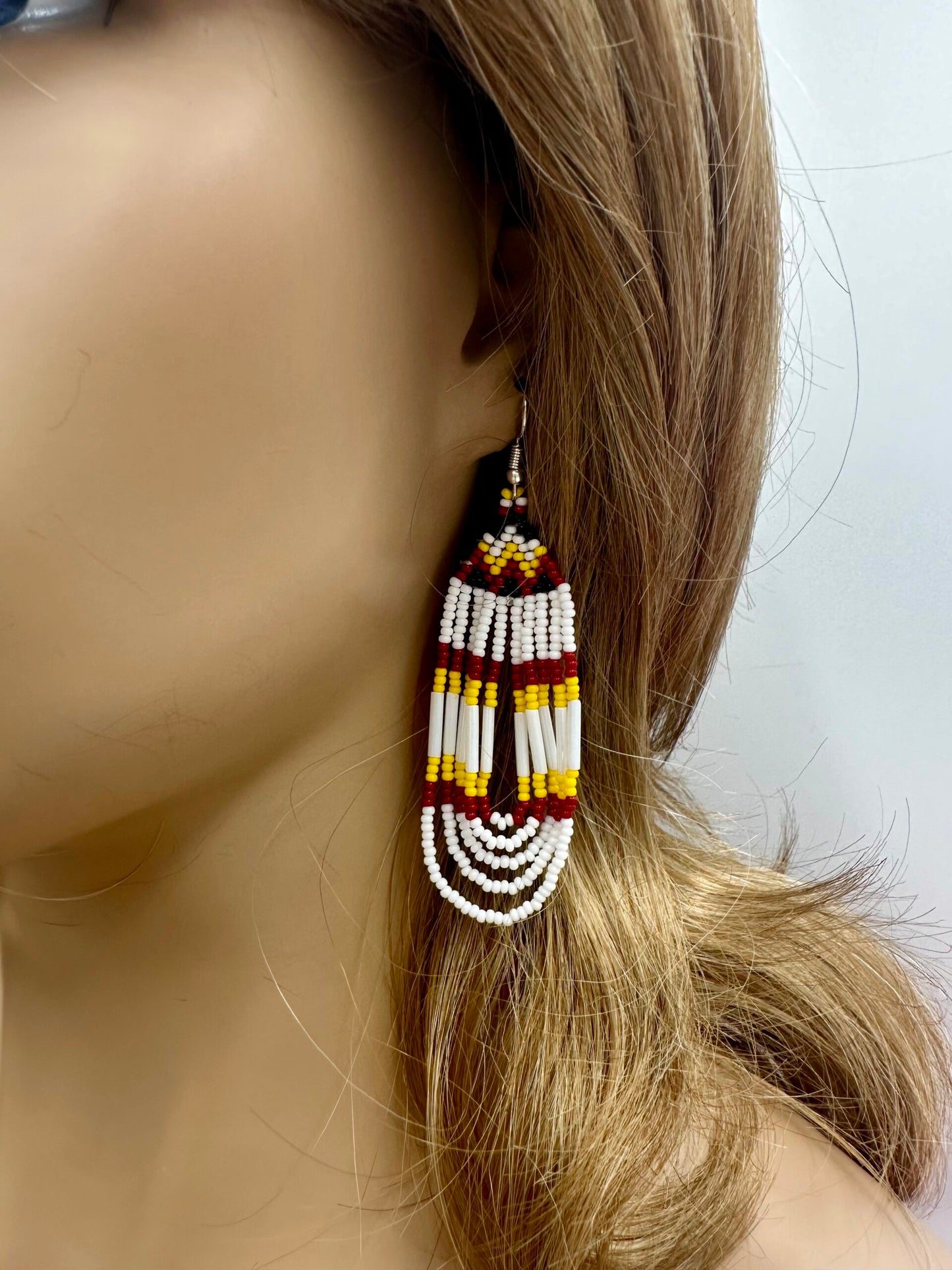 Handmade Beaded Yellow Bear Paw Layered Necklace Earrings Set