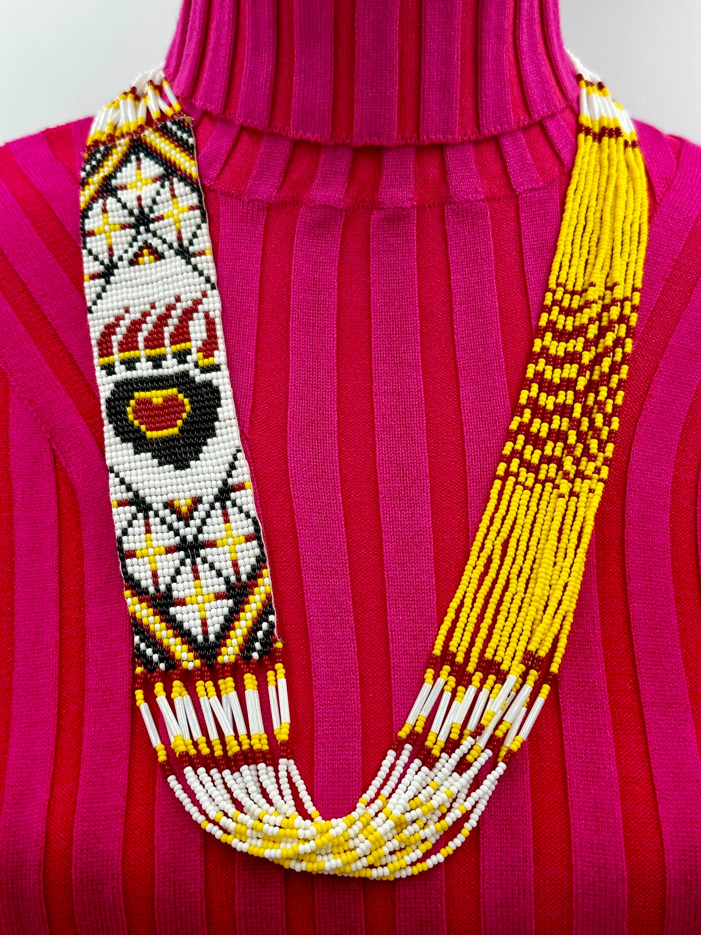 Handmade Beaded Yellow Bear Paw Layered Necklace Earrings Set