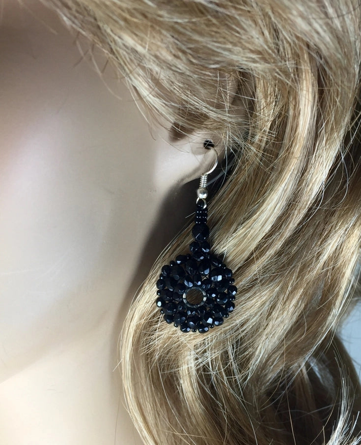Handmade Gothic Black Beaded Necklace Choker Earrings Set