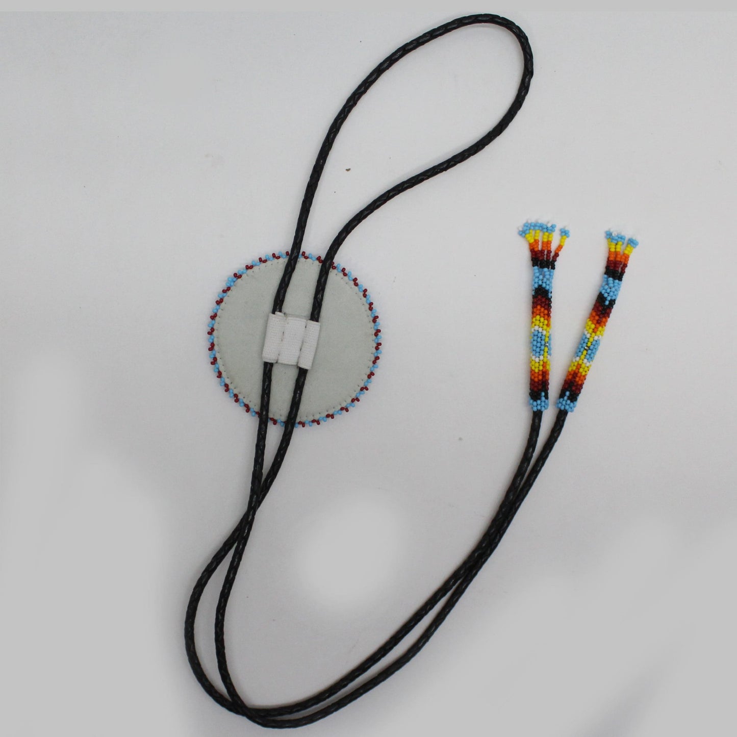 Handcrafted Cyan Blue Seed Beaded leather Bolo Tie with Star Pattern
