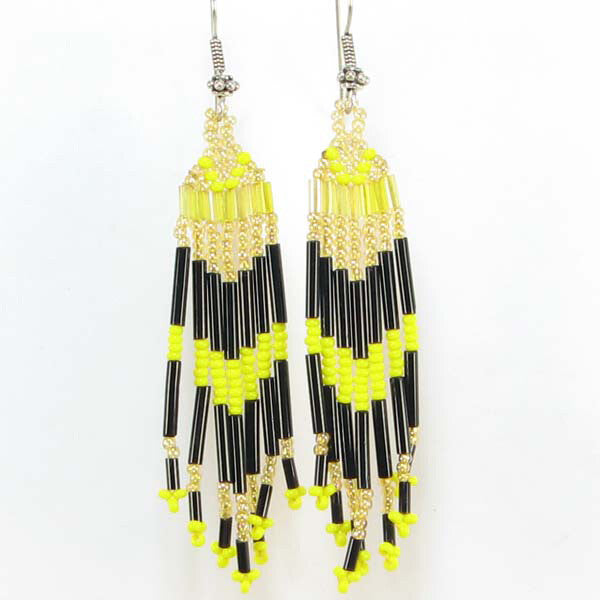 Handmade Beaded Yellow Seed Bead Earrings