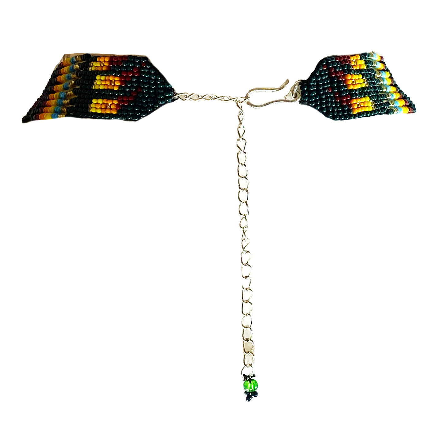 Ethnic Handmade Bear Paw Pattern Green Necklace Earrings Set | Glass Czech Beads | 16-20 inch Length