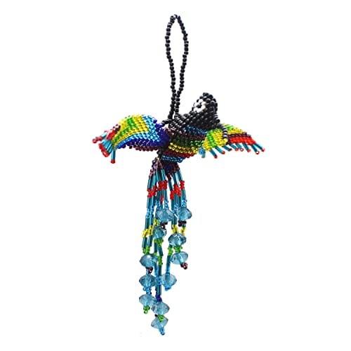 Beaded Fluttering Hanging Hummingbird Vibrant Colorful Home Décor (Black Blue)
