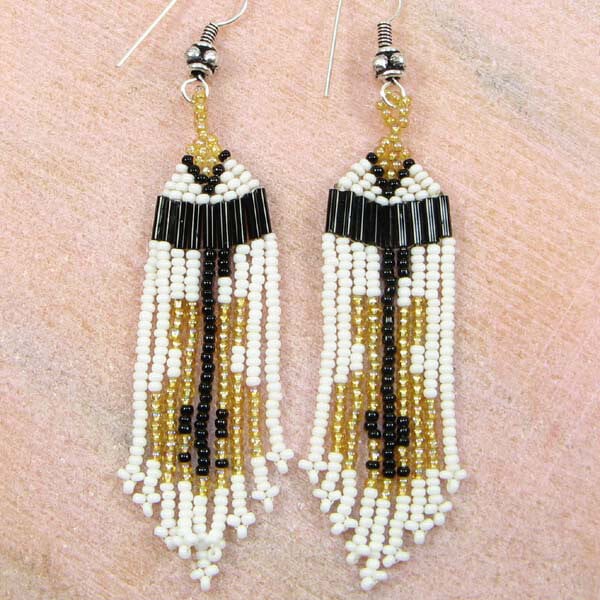 Handmade Beaded White Guitar Seed Bead Earrings