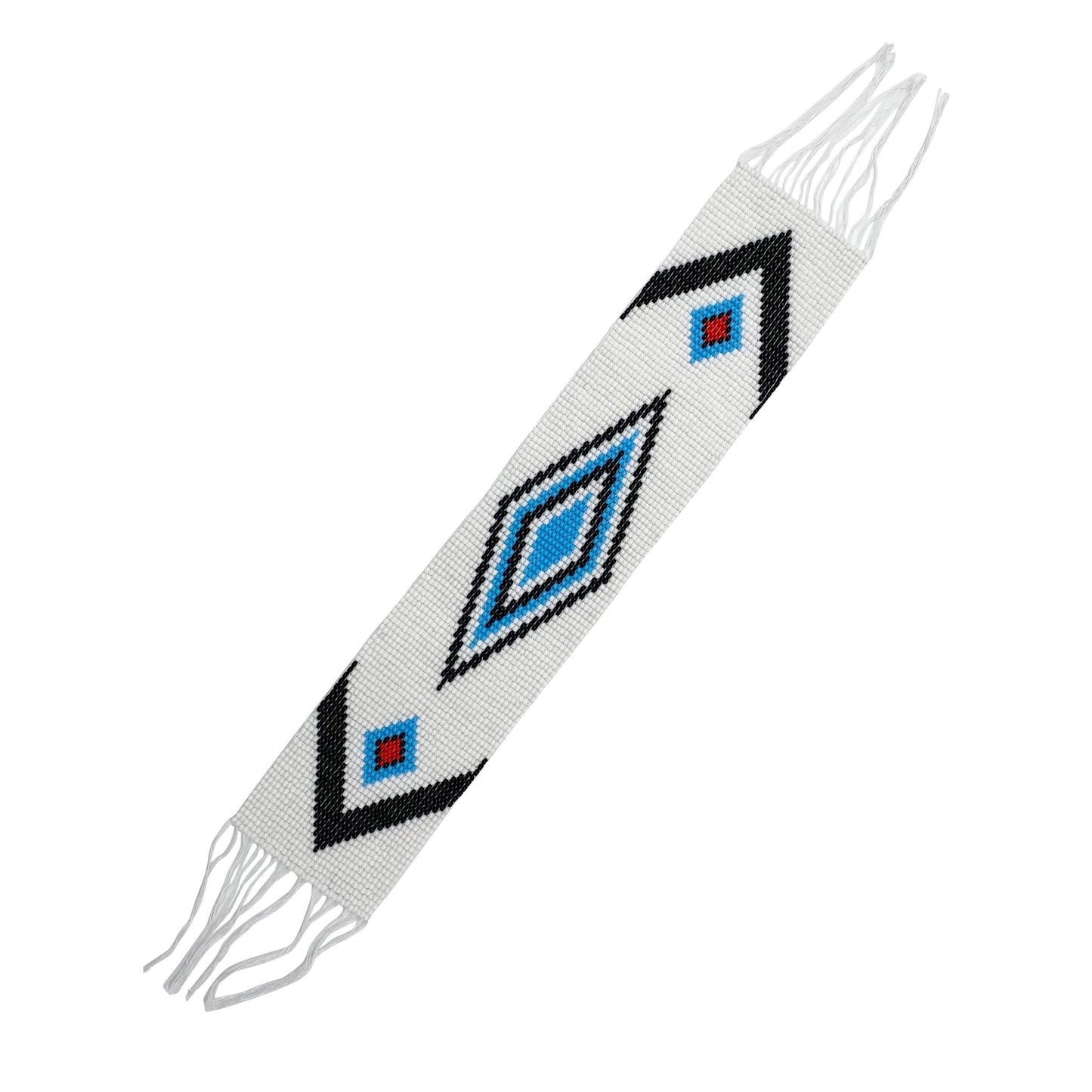 10X2" White Black Blue Medicine Man'S Eye Applique Beaded Strip