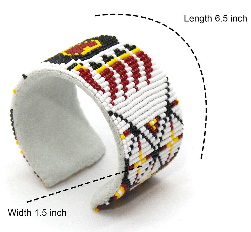 White Yellow Bear Paw pattern Handmade Beaded Cuff Bracelet - Adjustable and Bendable