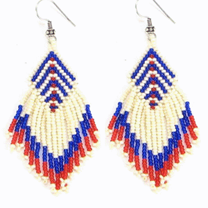 Handmade Beaded Cream Blue Seed Bead Statement Necklace Earrings Set