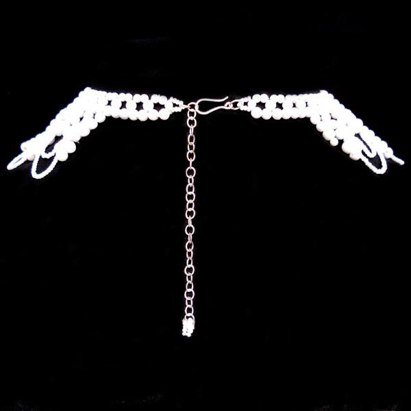 White Beaded Grand Victorian Bib Necklace Earrings Set