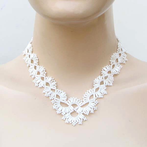 Handmade Beaded White Seed Bead Choker Necklace