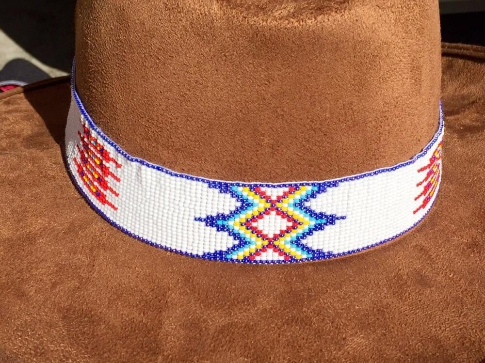 White Red Blue Beaded Handmade Cowboy Style Hatband