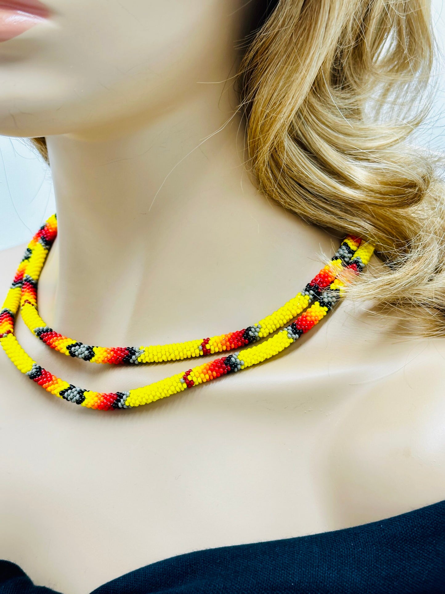 Handmade Beaded Yellow Rope double layered necklace