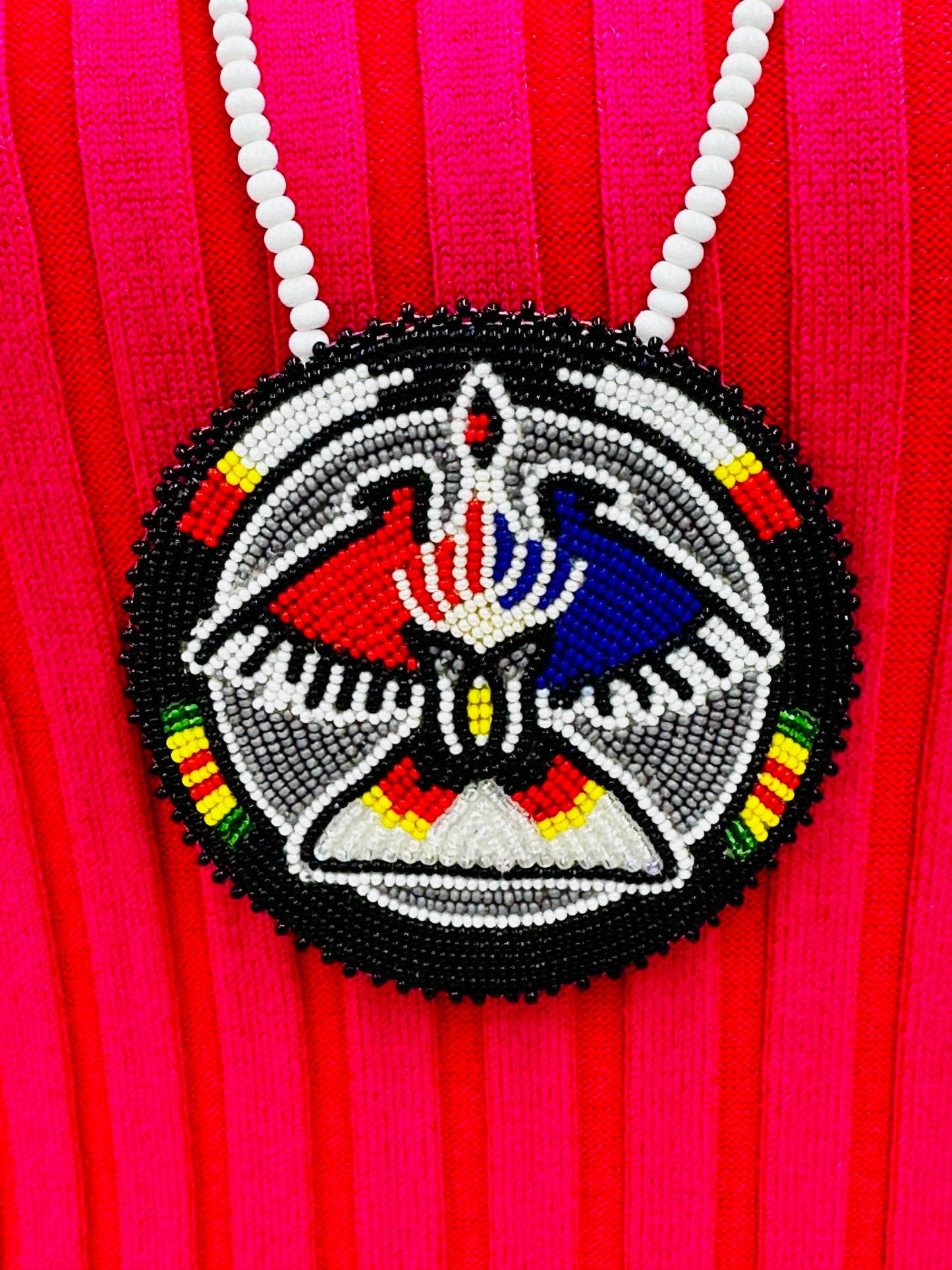 Handmade beaded Grey Black Eagle necklace earrings set