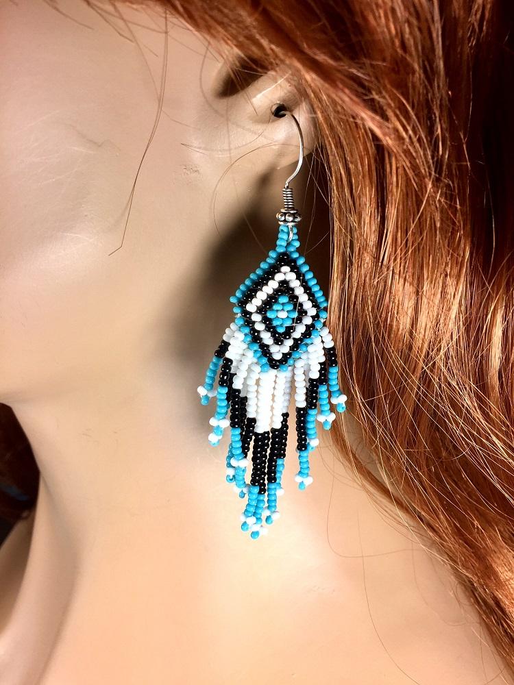 New Handmade Black Turquoise Blue Beaded Earrings