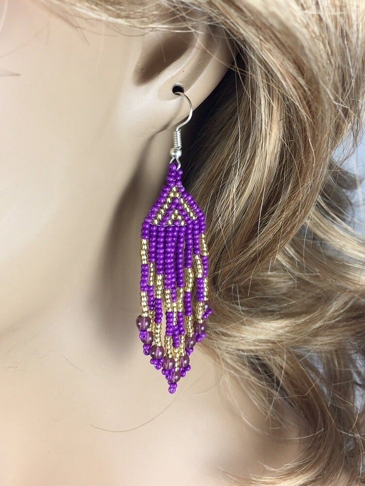 Handmade Beaded Purple Fashion Hook Earrings