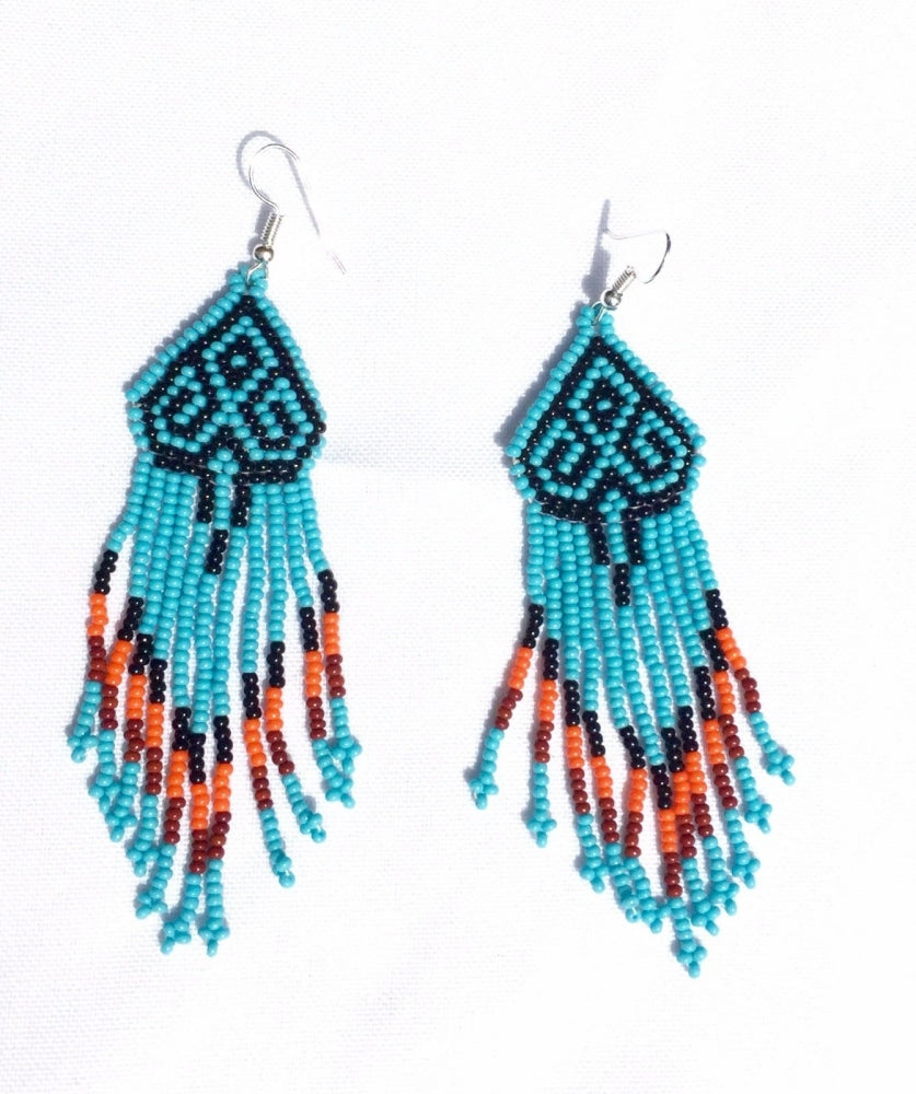 Blue Black Handmade Beaded Chandelier Earrings