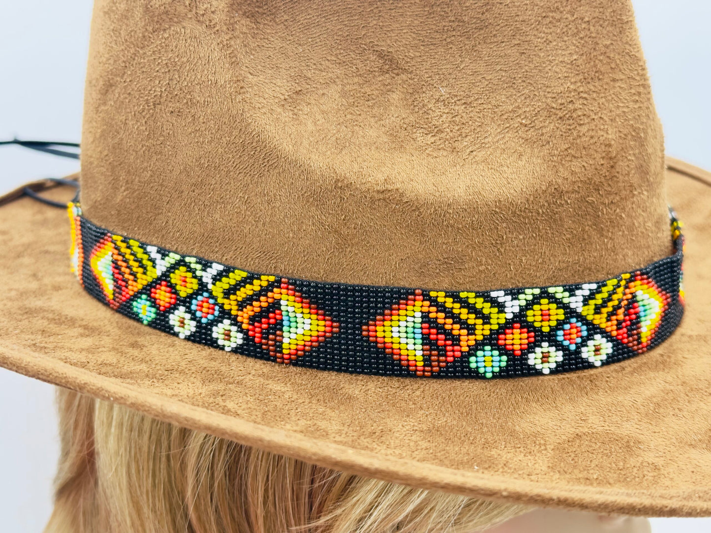 Handmade beaded Black multicolored flower Cowboy rodeo Hatband