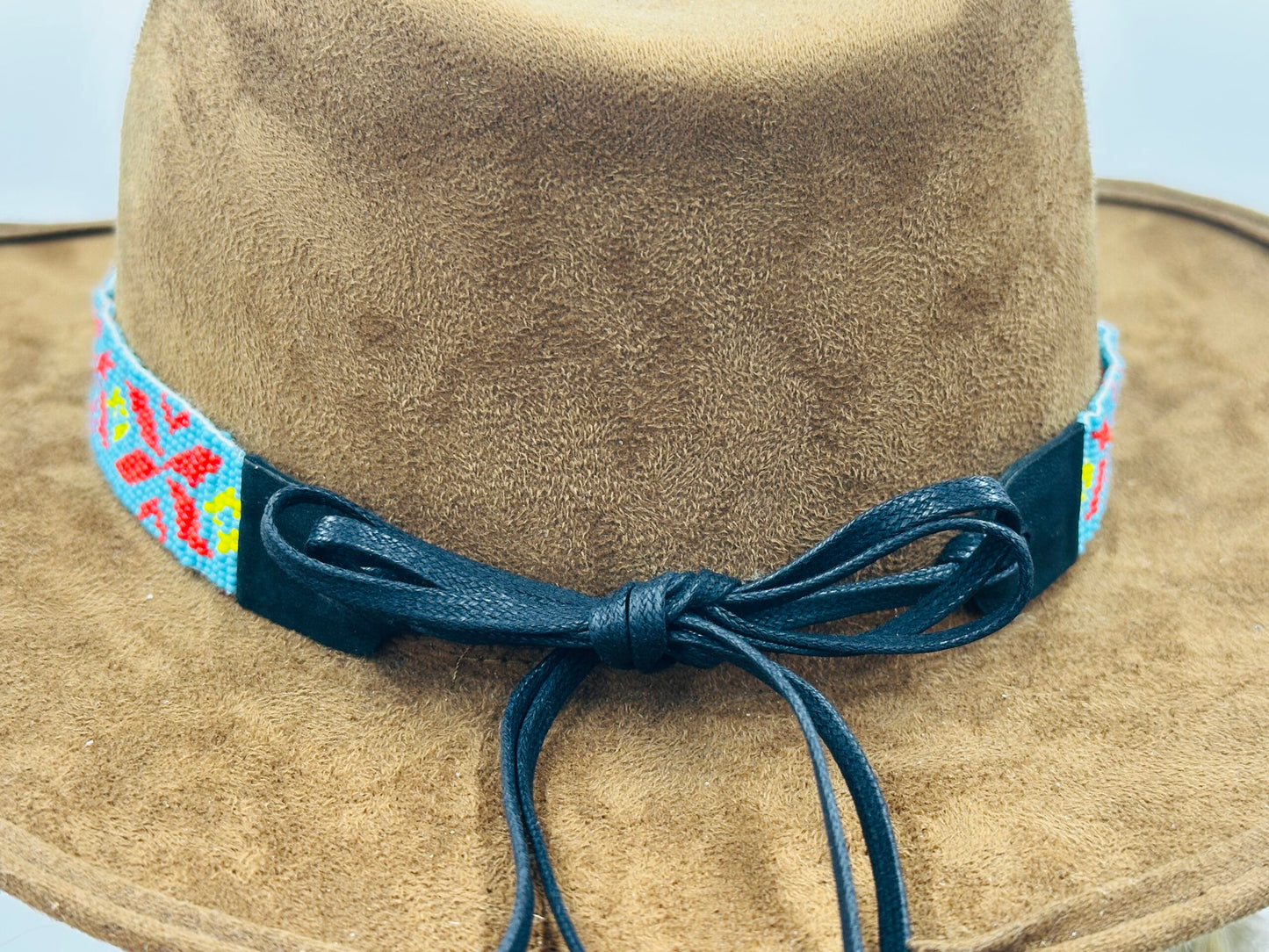 Handmade Western beaded Cyan Blue Red Cowboy Rhodeo Hatband